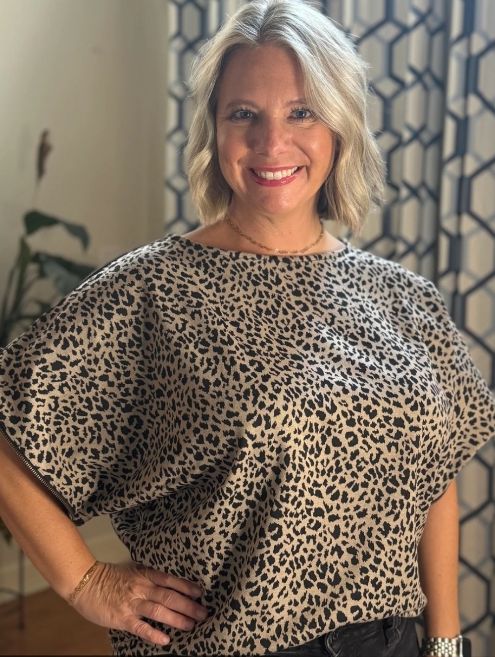 Neineiwu Leopard Print Dolman Sleeve Top - Cream & Black, Size  M